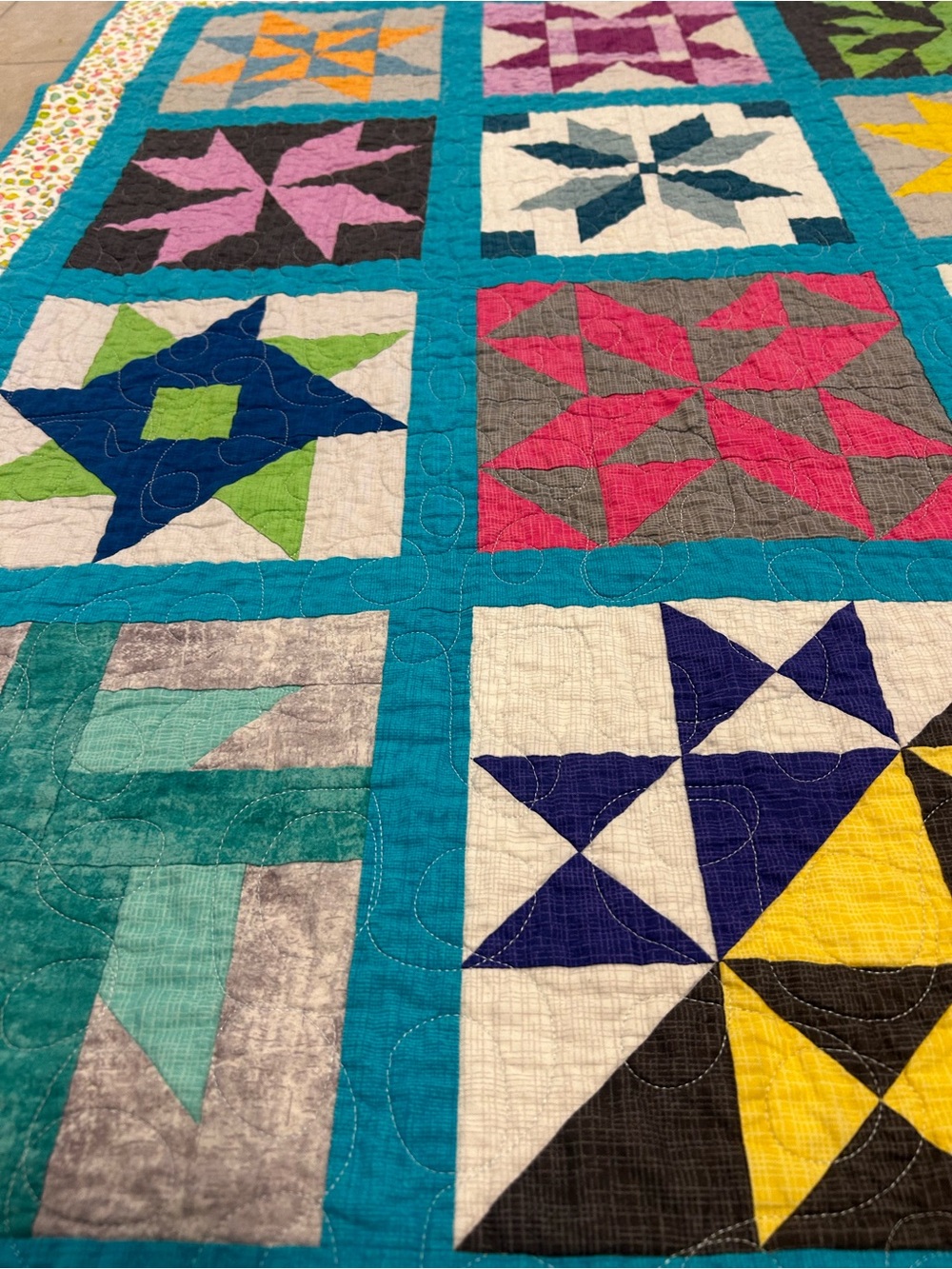 Handmade 12 Block Sampler Quilt - Picture 3 of 5